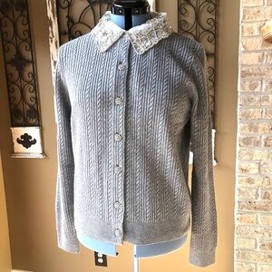 Adrianna Papell NWT Size L Heather Grey Long Sleeve Cardigan with Beaded Collar